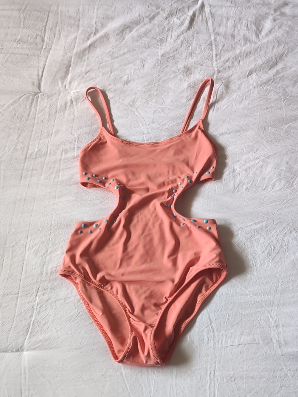 aerie UPF 50 Coral Pink Cutout One-Piece Swimsuit with Stud Details